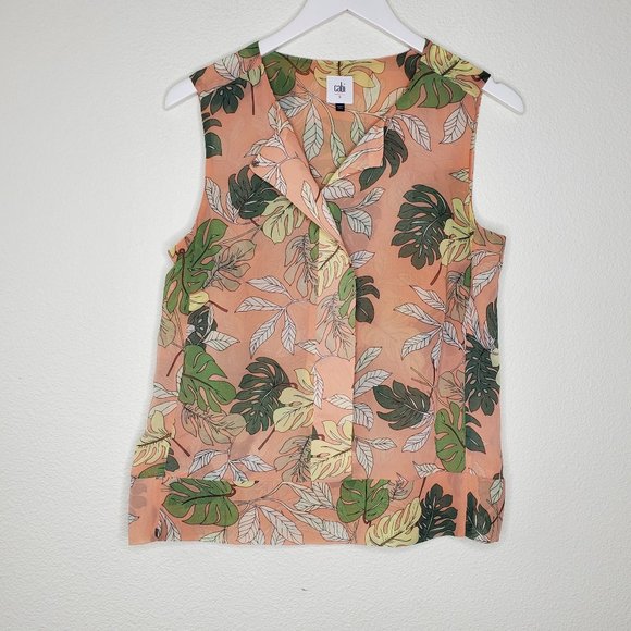 CAbi Tops - CAbi Pink Palm Leaves Sleeveless Chiffon Blouse